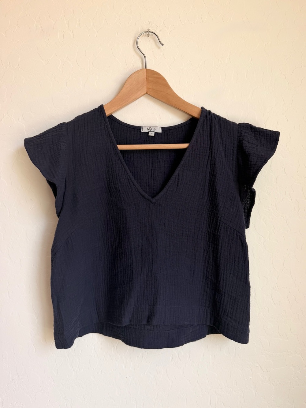 Rails Navy Blue Cotton Gauze Ruffle Sleeve Crop Top